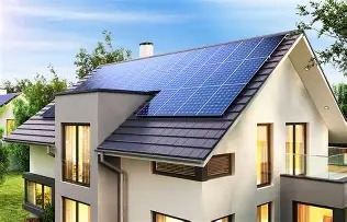Modern house with solar panels on the roof