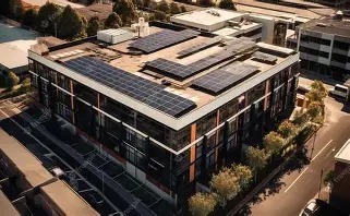 Factory roof covered in solar panels